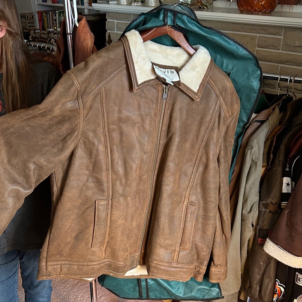 Orvis Brown Leather Jacket with Cream fuzz inside
